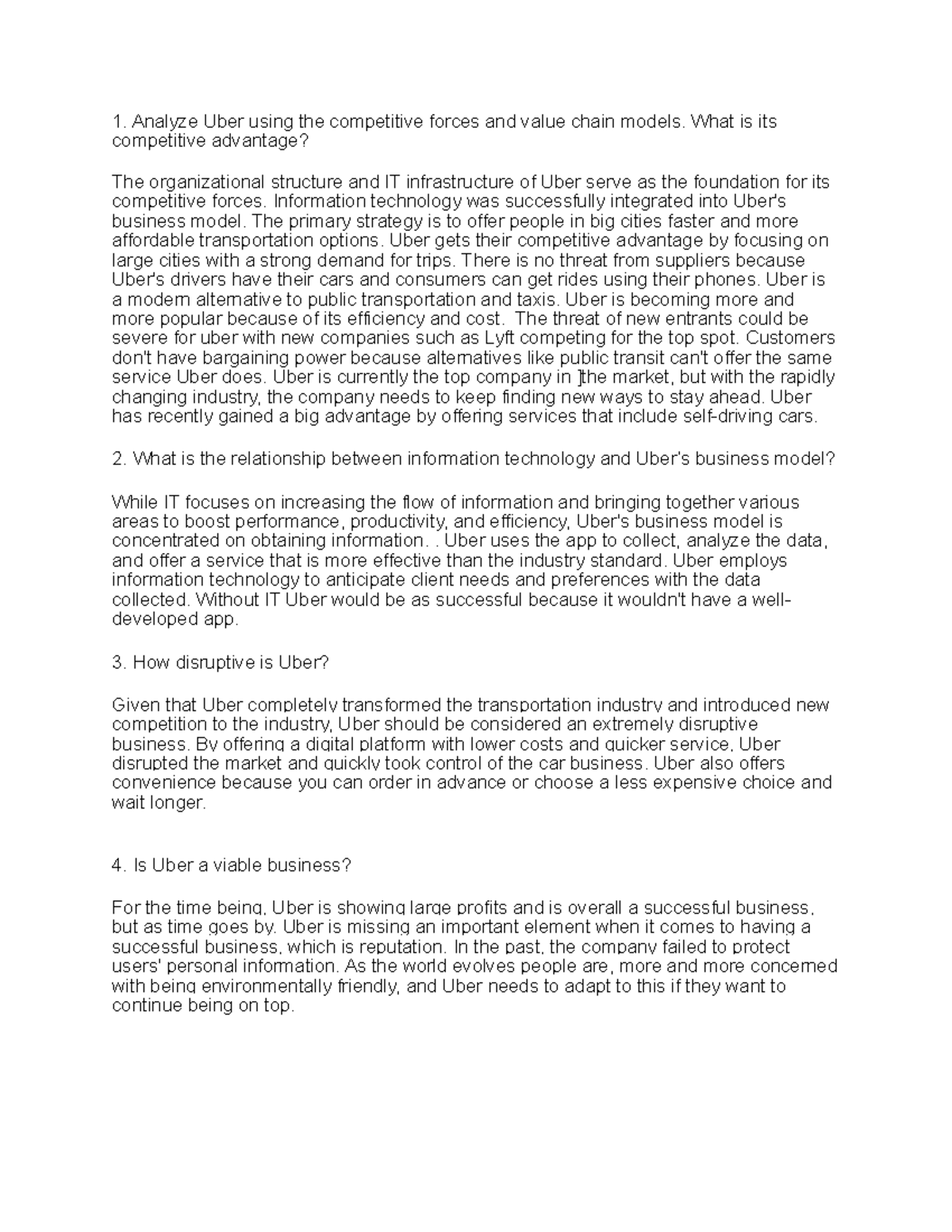 ITM100 CASE FIVE - Analyze Uber using the competitive forces and value ...