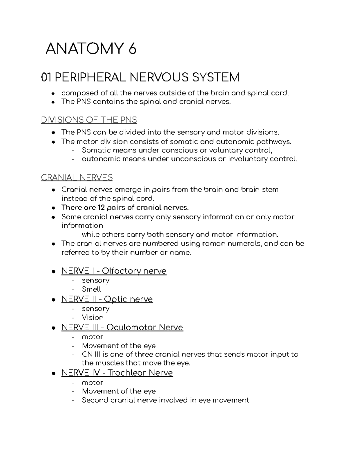 Anatomy Mod 6- Lecture 6 Notes On The Peripheral Nervous System ...