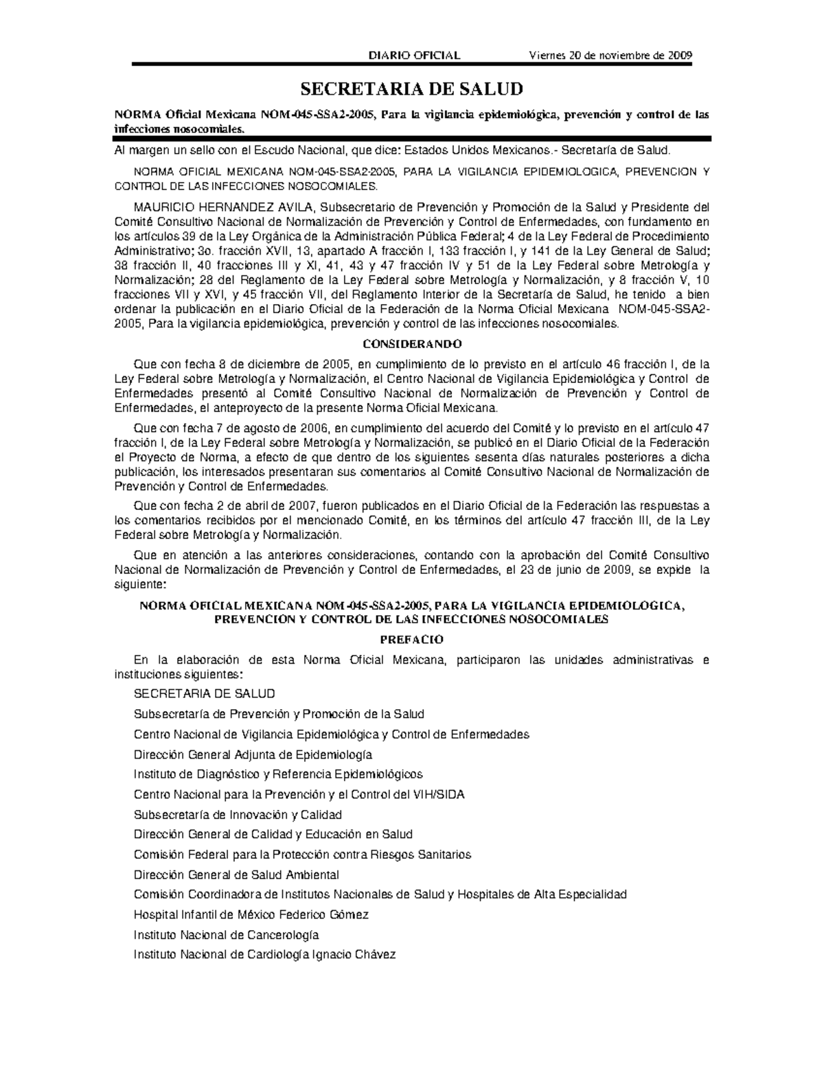 NOM 045 SSA2 2005 Norma oficial Mexicana StuDocu