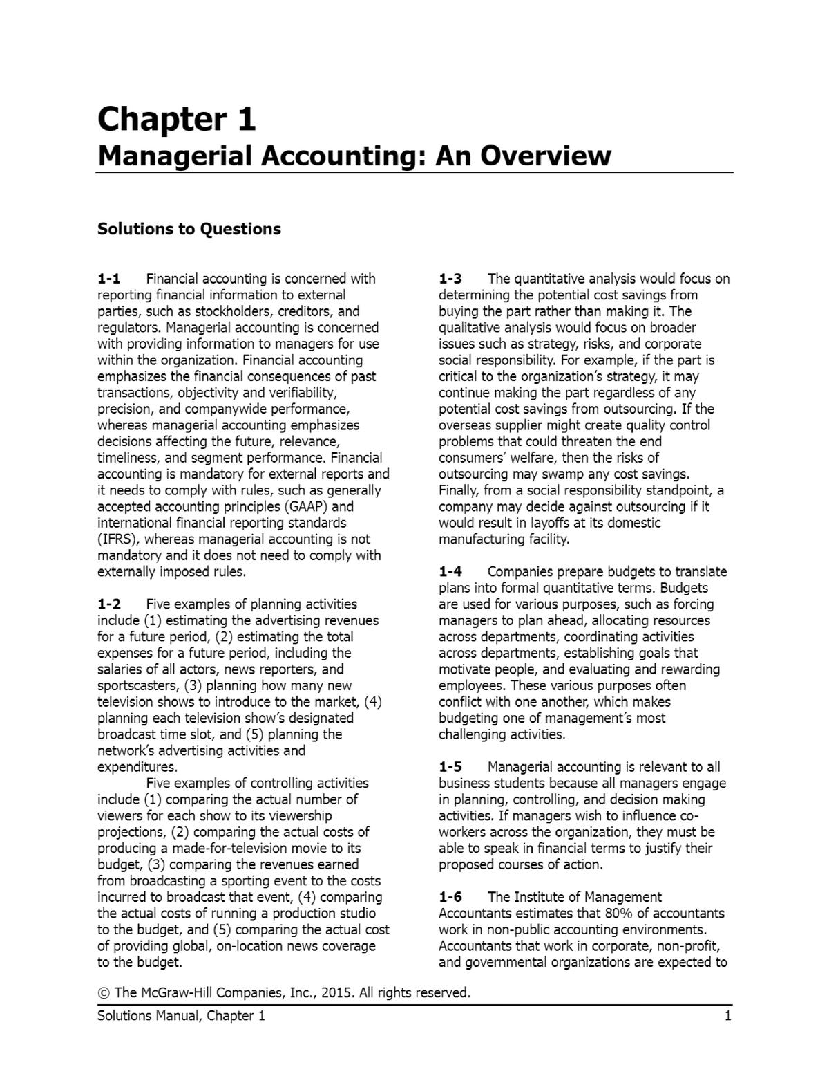 Chapter 1 - Managerial Accounting 15th Garrison - Studocu