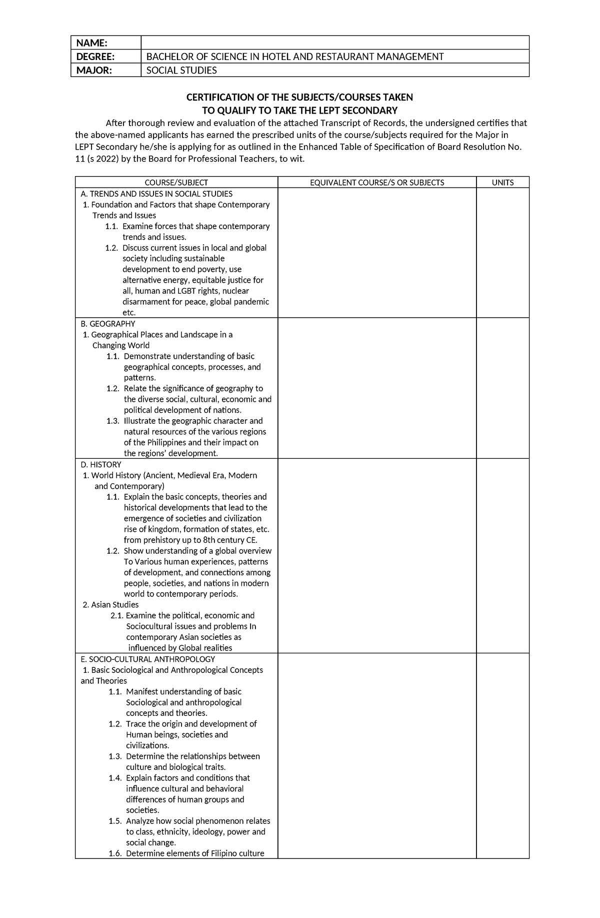 Certification-OF-THE- Subjects- Courses- Taken 2 SOC SCI - NAME: DEGREE ...