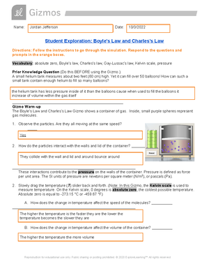 Gizmo 1 Student Exploration Balancing Chemical Equations - Name ...