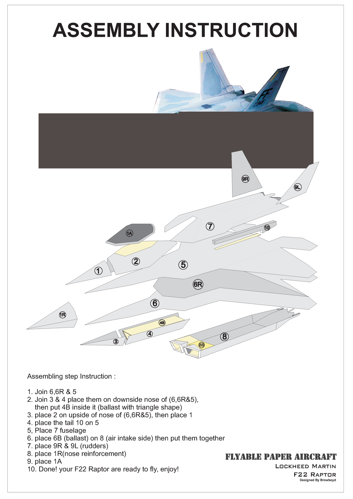 Flying Paper F-22 Raptor Paperaircrafts Free Pdf - Assembly Instruction  Assembling Step Instruction - Studocu