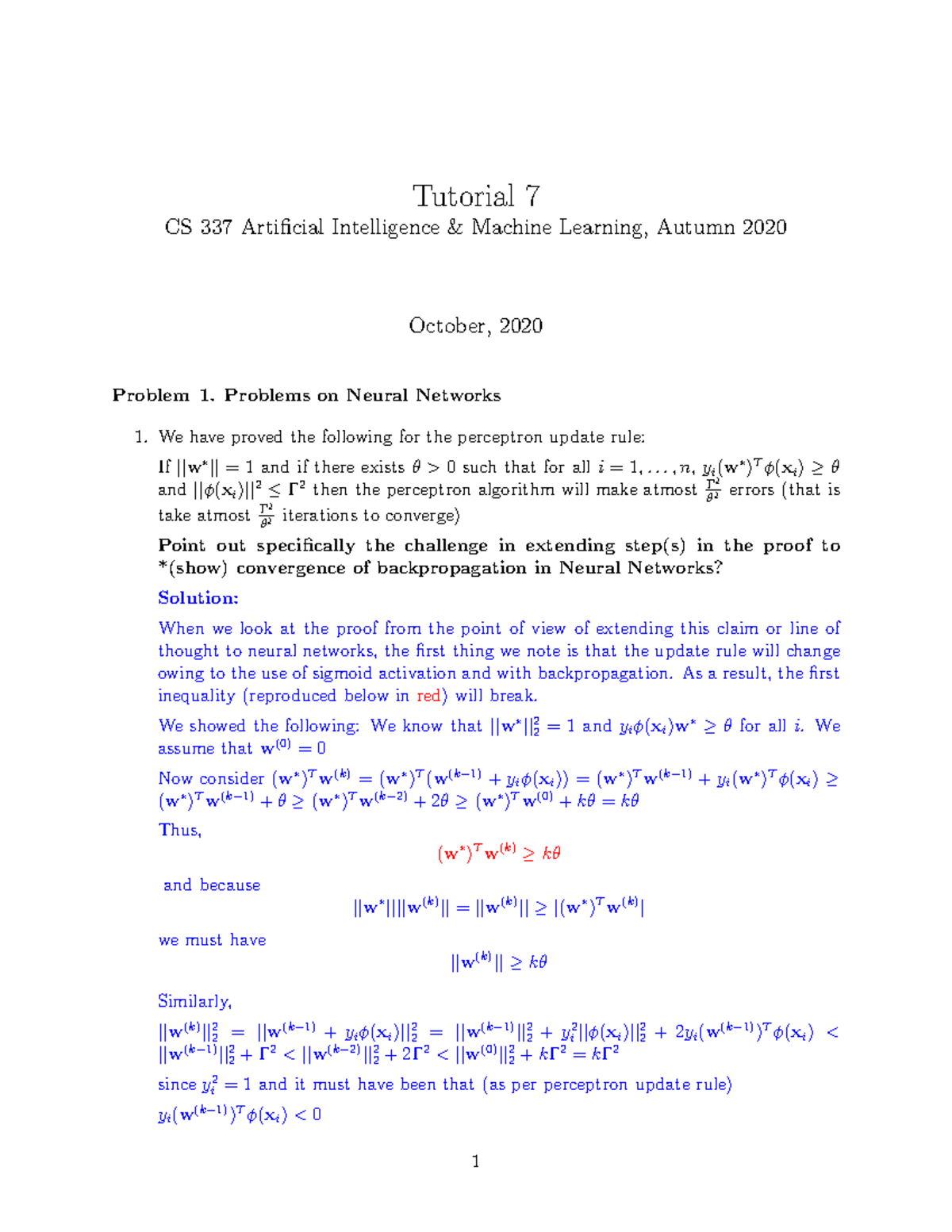 Tutorial 7 2020b solution - Tutorial 7 CS 337 Artificial Intelligence ...
