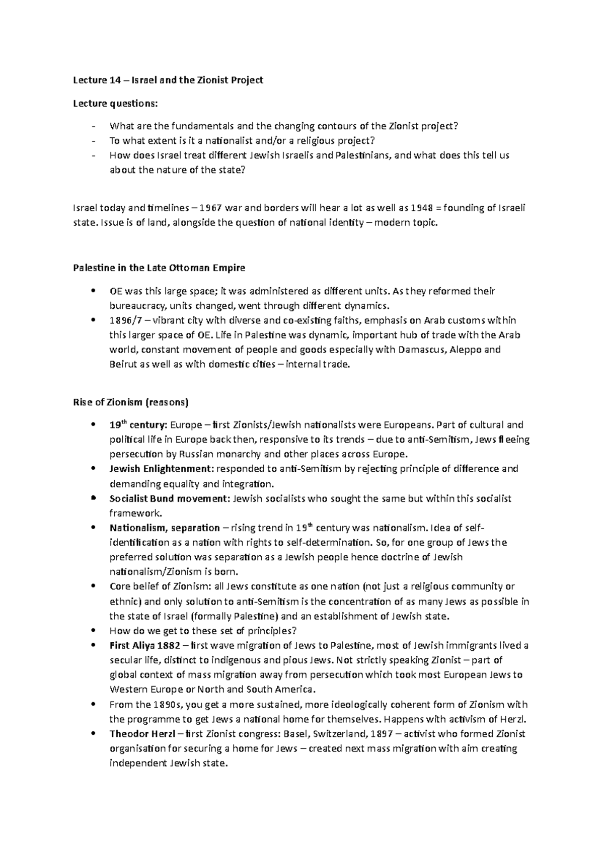 Lecture 14 Israel And The Zionist Project Government And Politics 