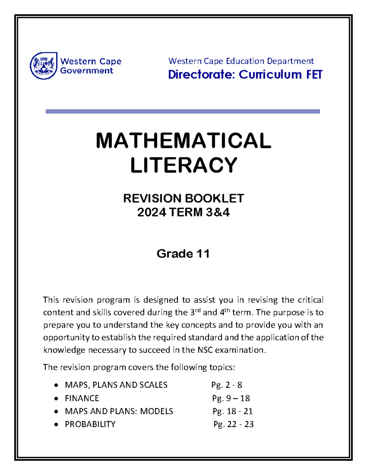 Mathematical Literacy Grade 11 Term 3 & 4 - Western Cape Education ...