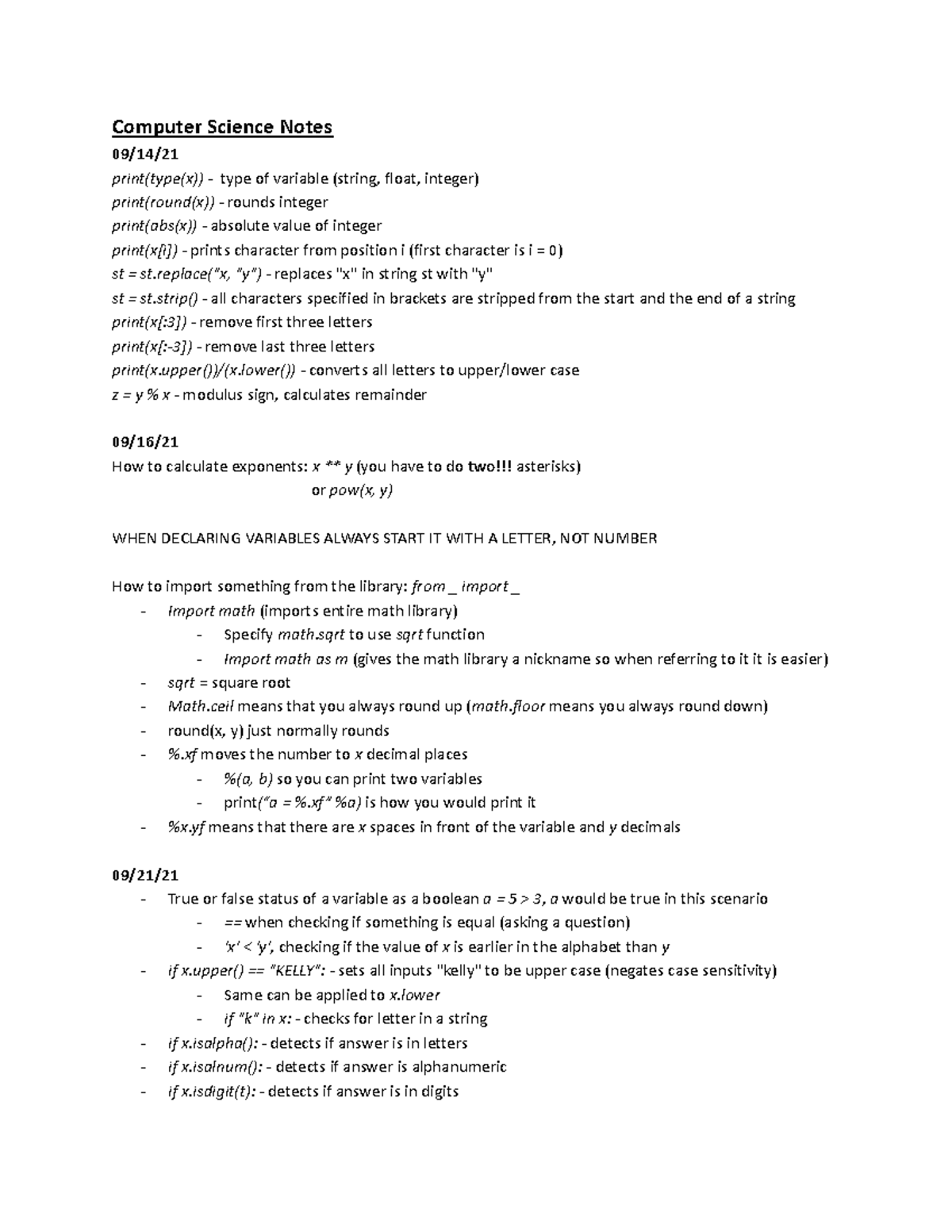 Computer Science Notes - Computer Science Notes 09/14/ print(type(x ...