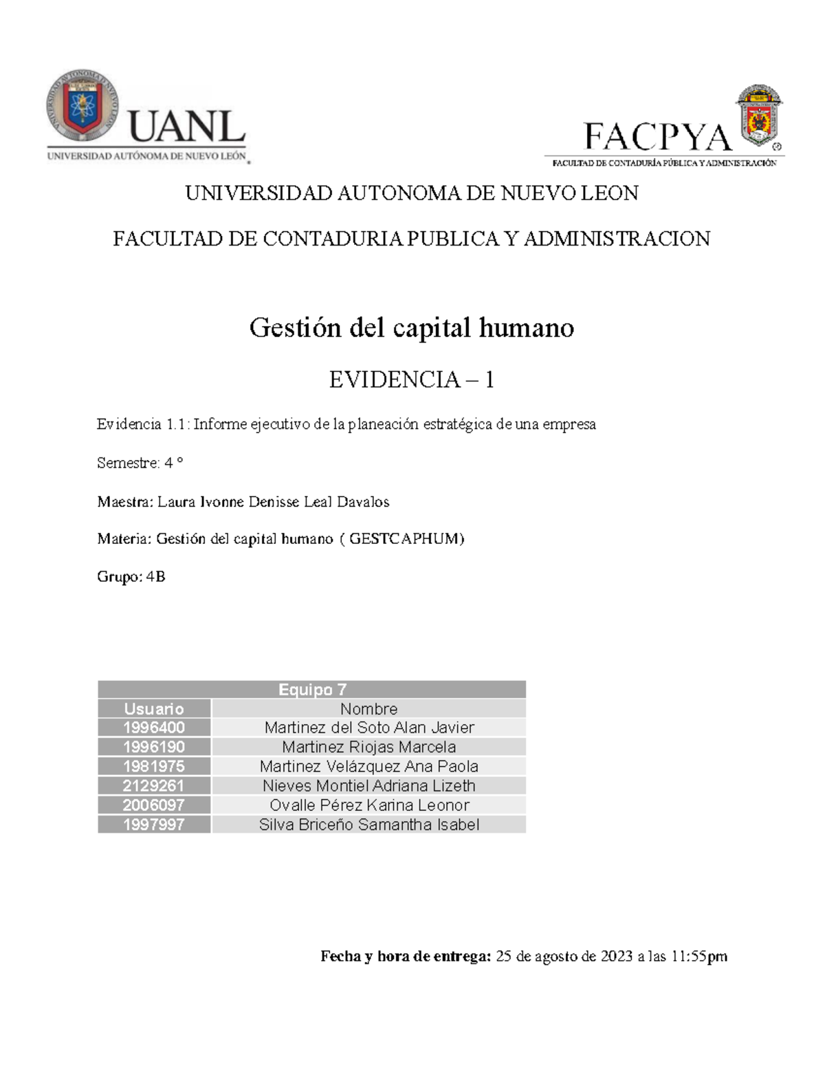 Evidencia 1 Equipo 7 - CONTA - UNIVERSIDAD AUTONOMA DE NUEVO LEON ...