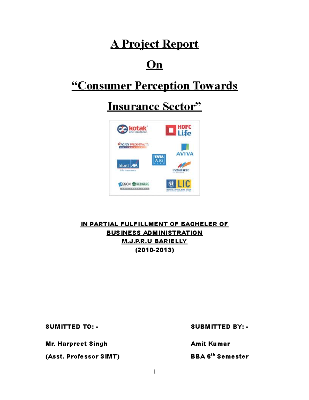 A Project Report On Consumer Perception, Insurance Industry - A Project ...