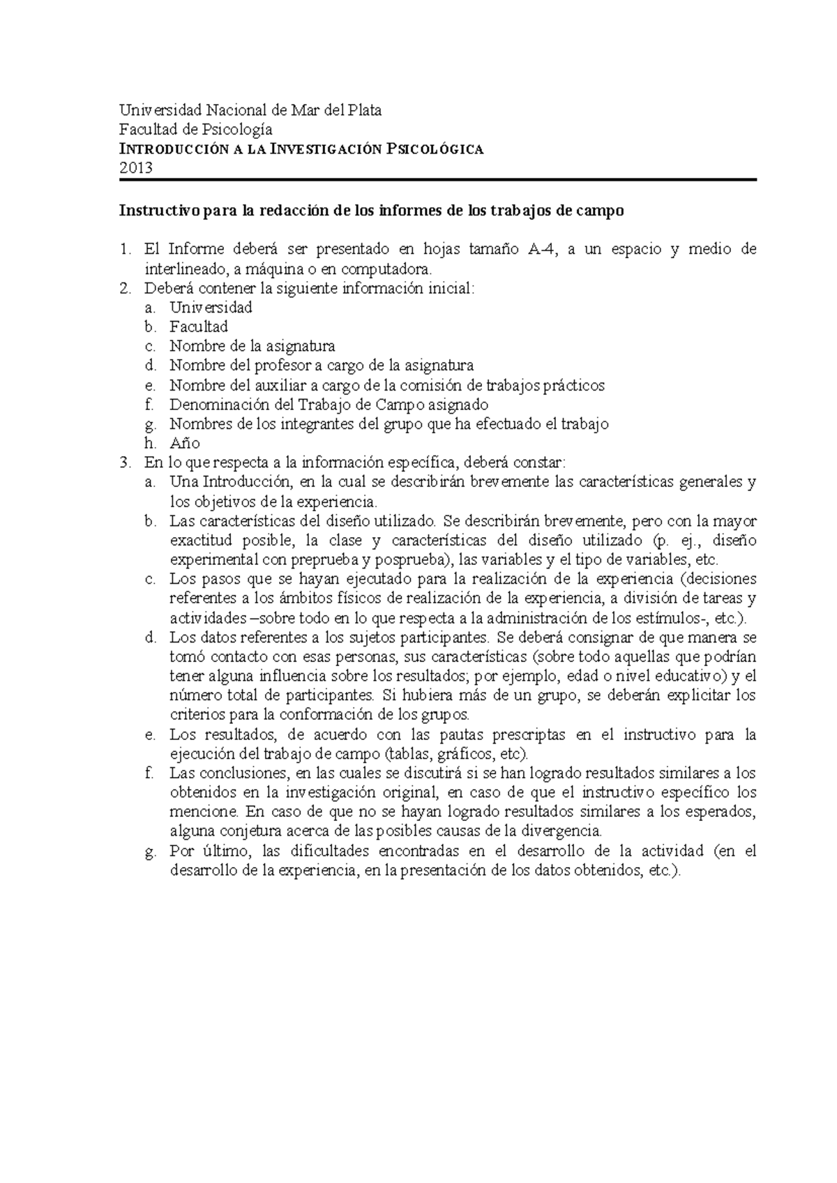 Instructivo Para La Redacci N De Los Informes Universidad Nacional De Mar Del Plata Facultad