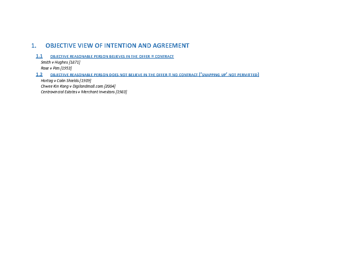 Contract Notes - 1. Objective Approach to Construction of Contracts - 1 ...