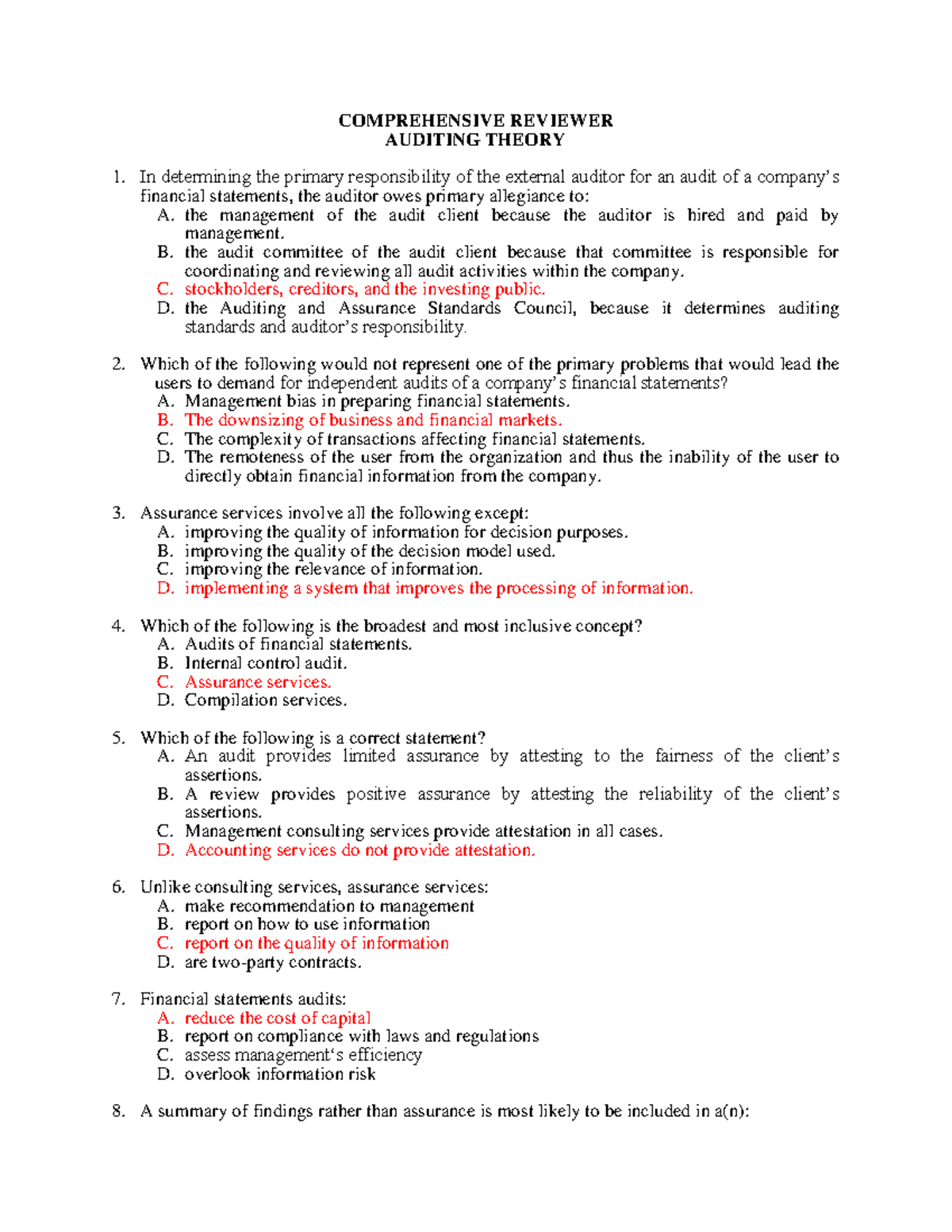 AUDIT THEORY- REVIEW AND CLASSIFICATION OF ROLES - COMPREHENSIVE ...