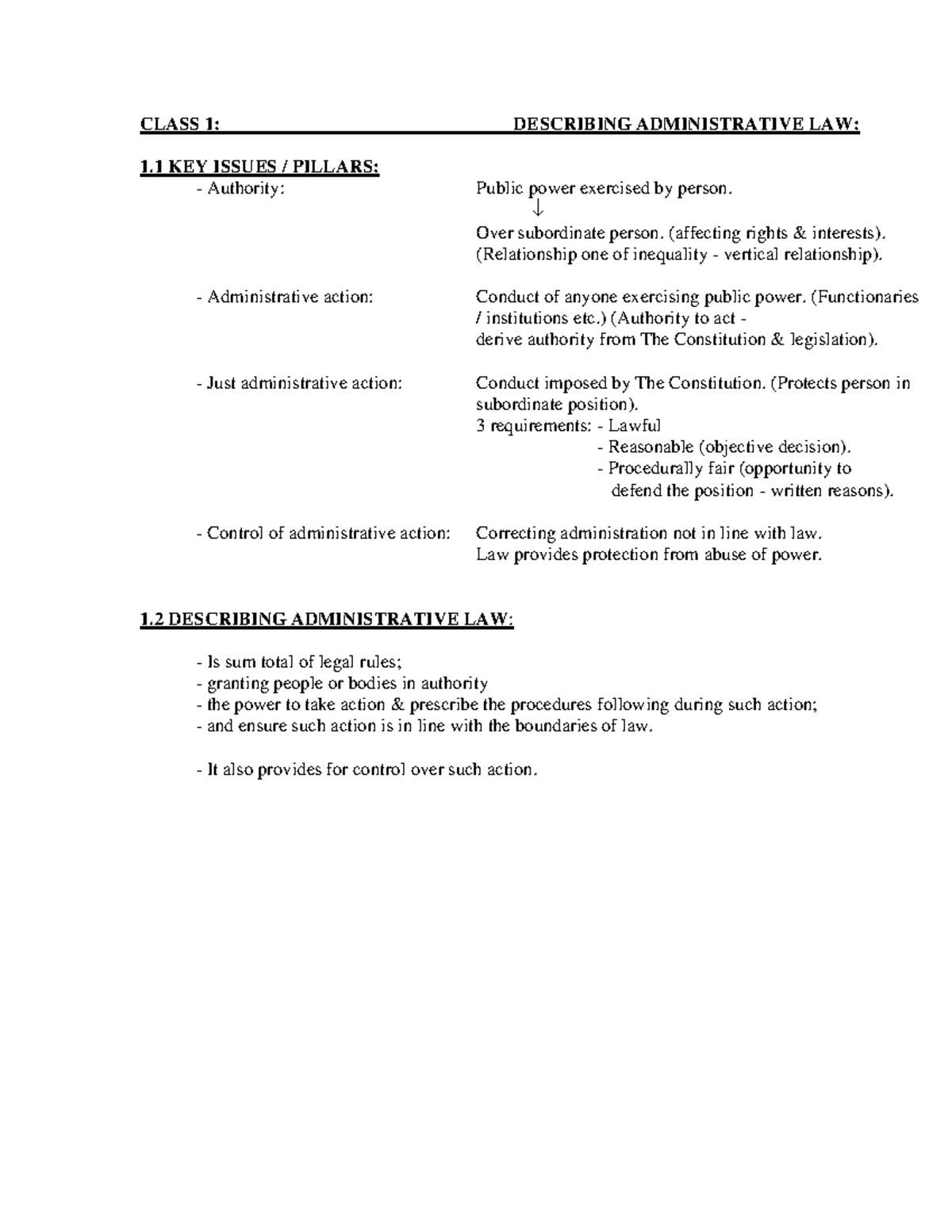 What is administrative law CLASS 1 DESCRIBING ADMINISTRATIVE LAW 1