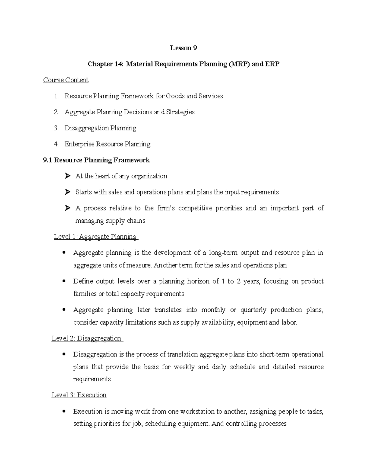 Lesson 9 Lesson 9 Chapter 14 Material Requirements Planning (MRP