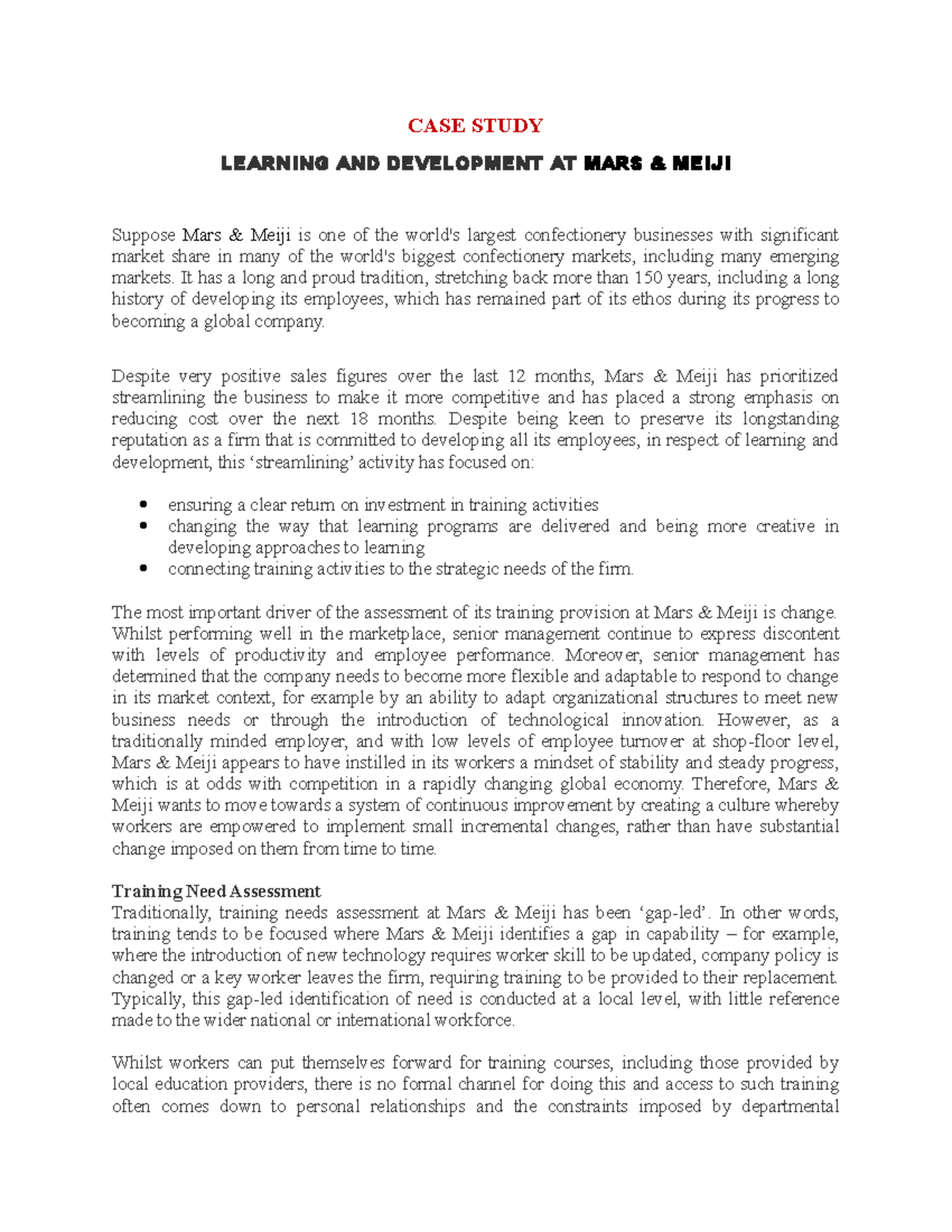 Case on Leaerwrrning Development - CASE STUDY LEARNING AND DEVELOPMENT ...