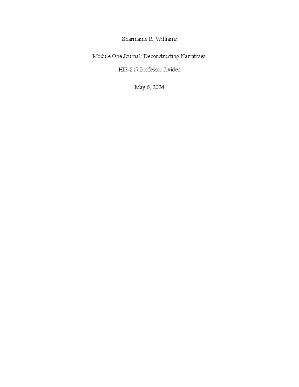 Module One Journal HIS217 - Sharmaine R. Williams Module One Journal ...