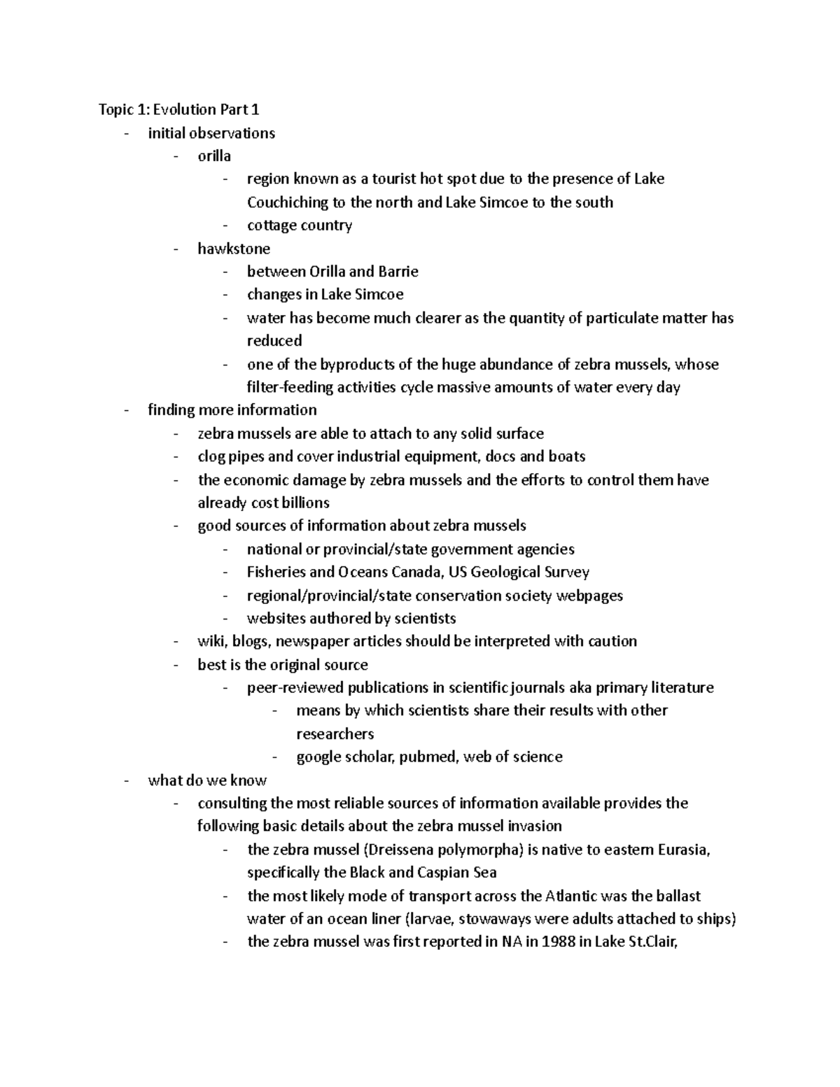 Topic notes for biology 1070 prelecture material - Topic 1: Evolution ...