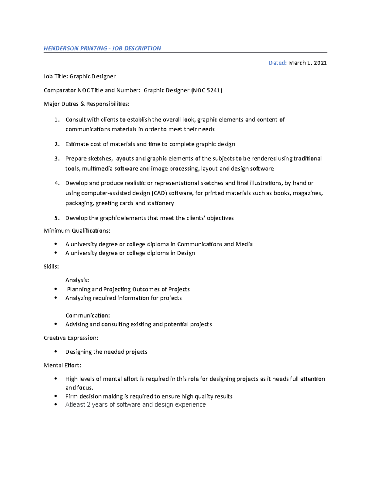 Henderson Printing Job Description Template HENDERSON PRINTING