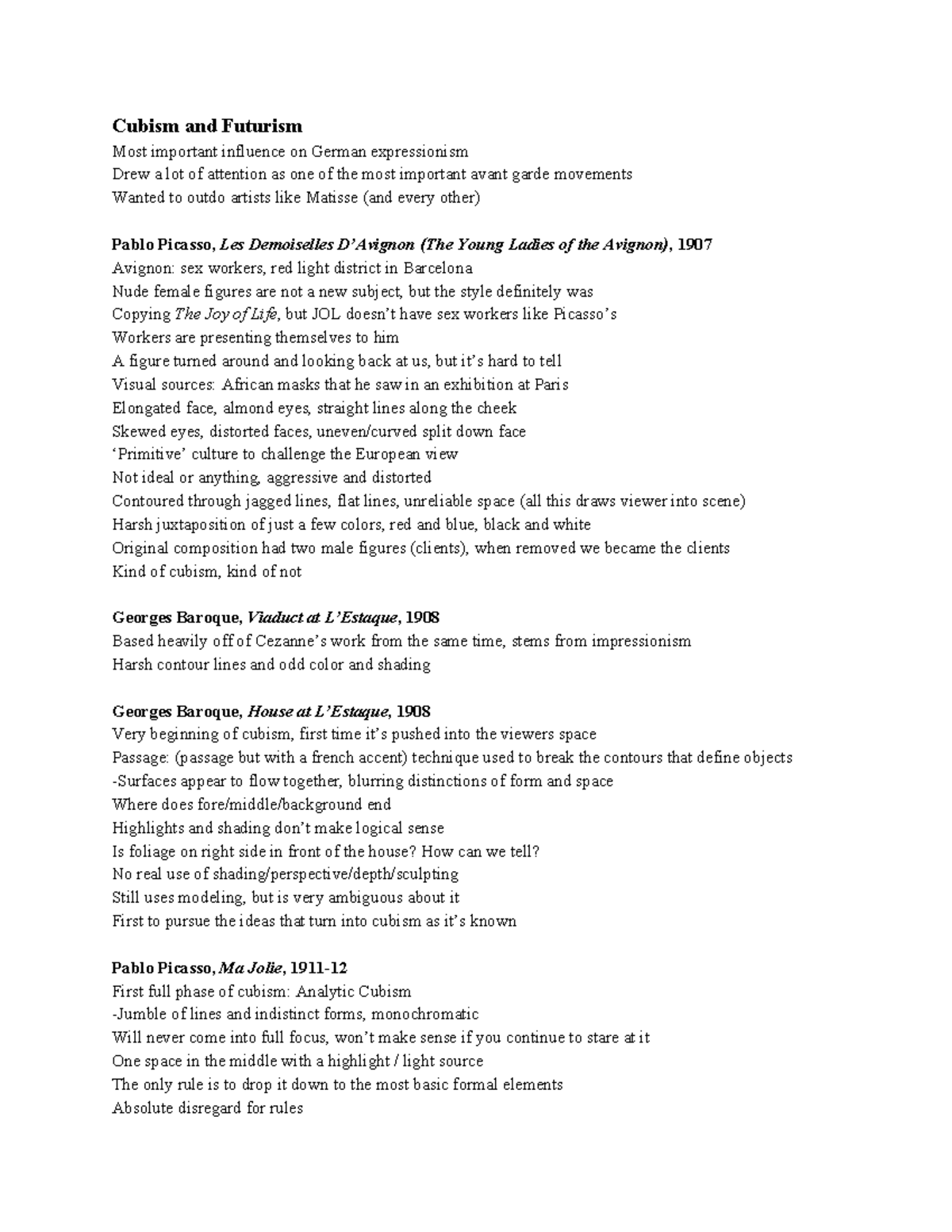 Cubism and Futurism - Professor Schaefer, detailed notes on every ...
