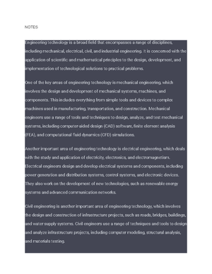 Essay - ESSAY Engineering technology is a field of study that focuses ...
