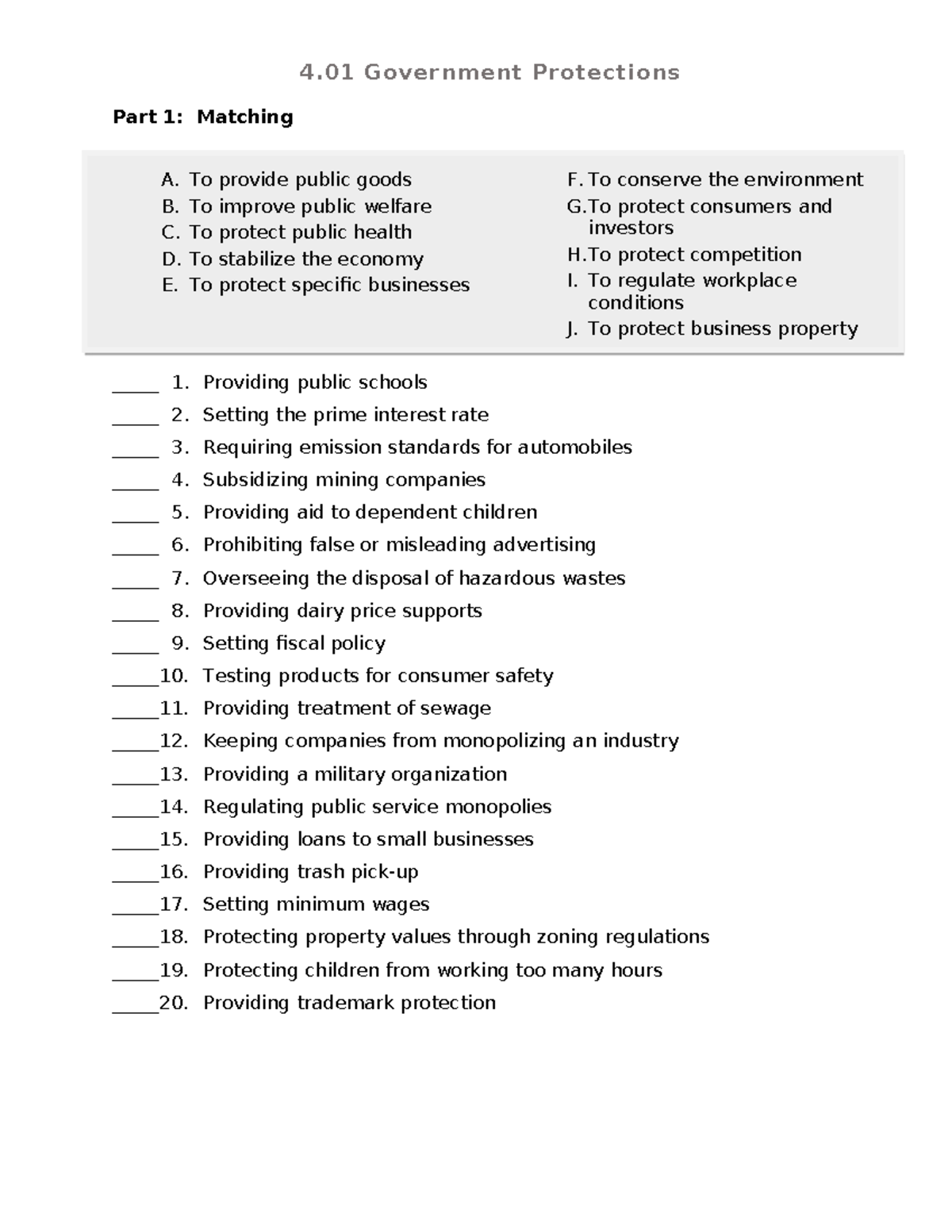 4.01 Government Protections - 4 Government Protections Part 1: Matching ...