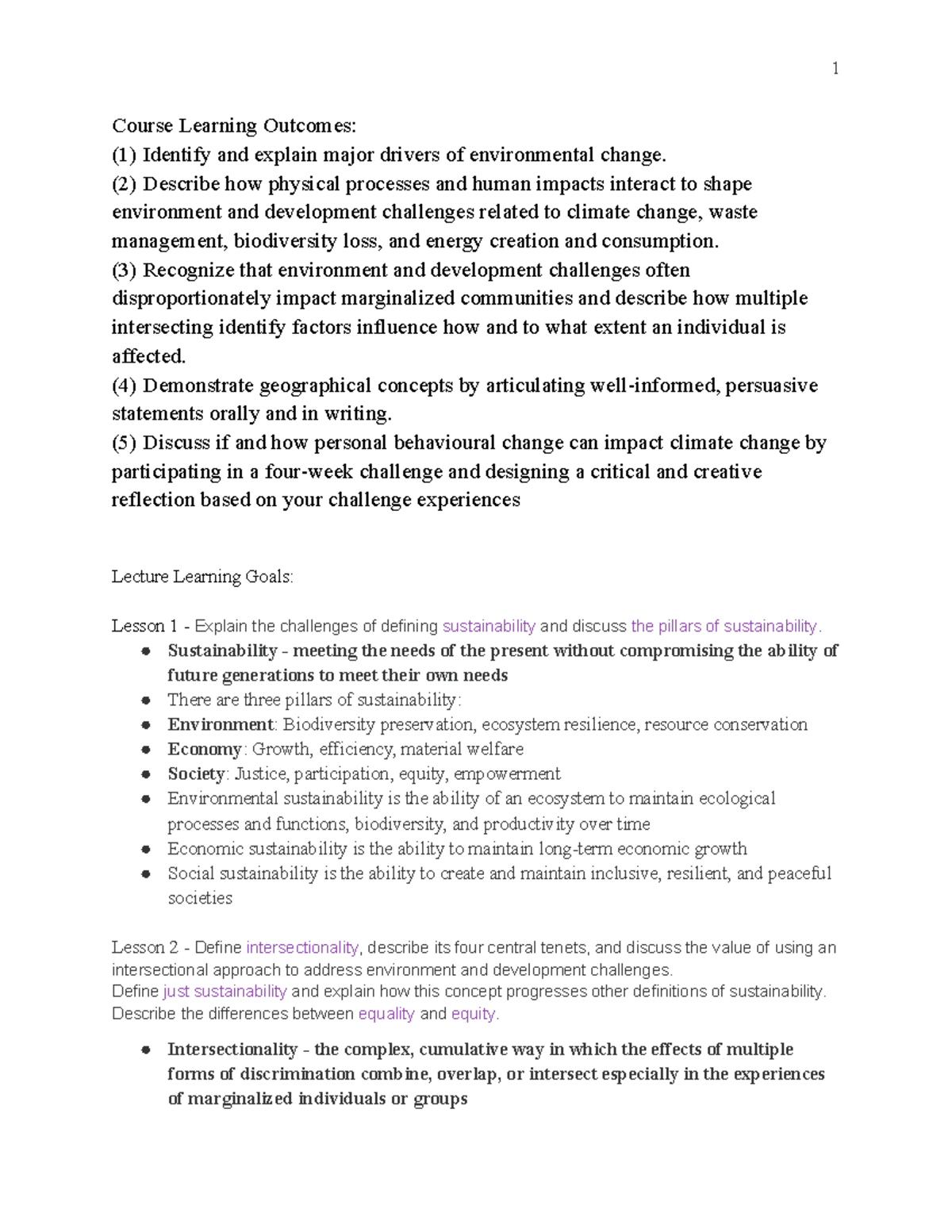 Final Exam Study Notes - Course Learning Outcomes: (1) Identify and ...