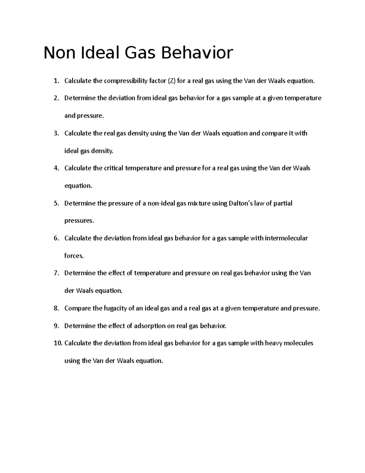 Non Ideal Gas Behavior-chemistry - Non Ideal Gas Behavior Calculate the  compressibility factor (Z) - Studocu