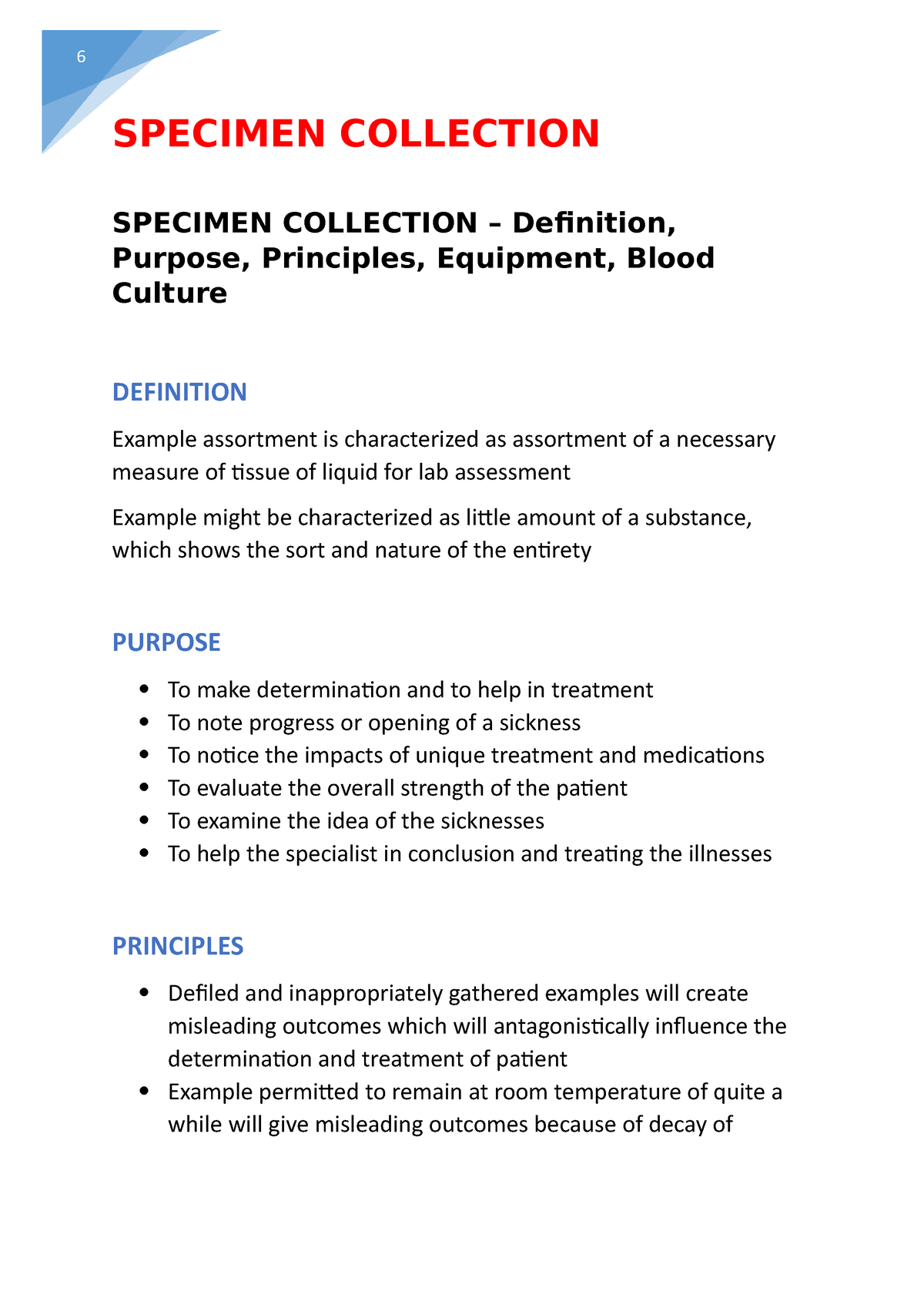 Specimen Collection SPECIMEN COLLECTION SPECIMEN COLLECTION