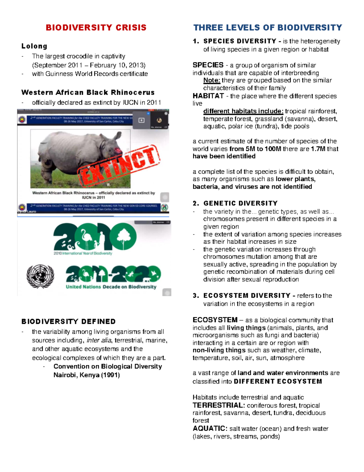 STS101 Biological Diversity - BIODIVERSITY CRISIS Lolong The largest ...