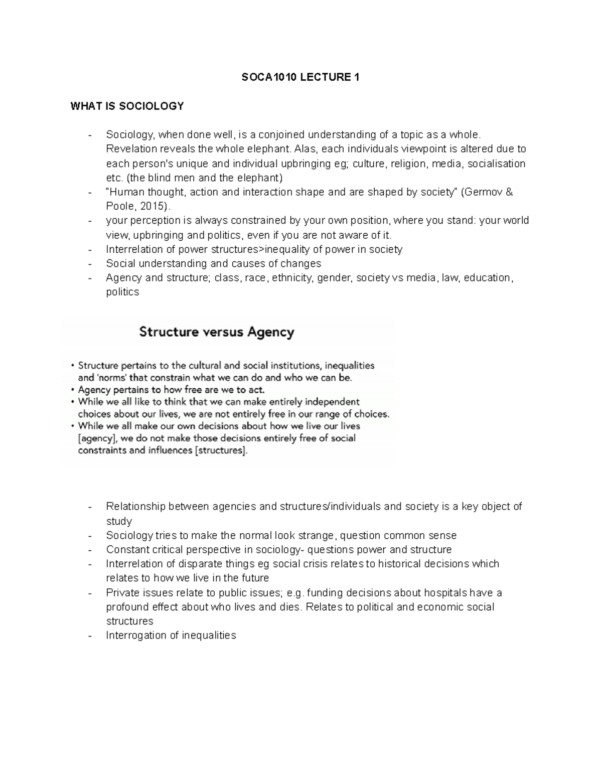 SOCA1010 WEEK 1 - Lecture notes 1 - SOCA1010 - UoN - Studocu