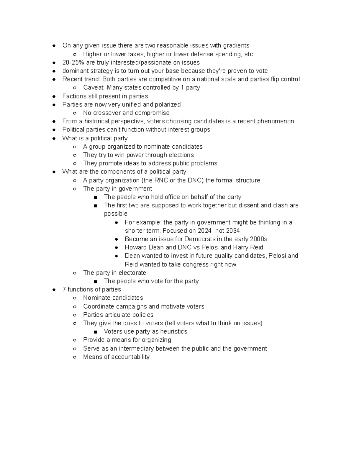 Parties 1 Notes from Prof. Stine's Class On any given issue there