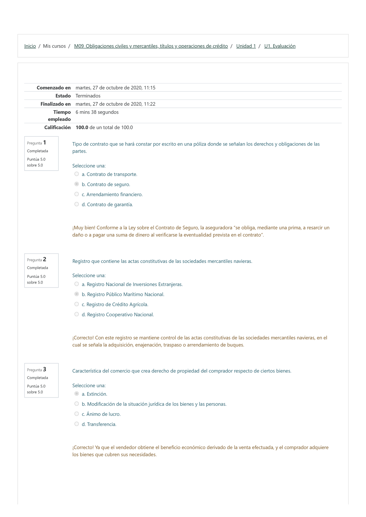 U1. Evaluación Revisión Del Intento Yooo - Inicio / Mis Cursos / M09 ...