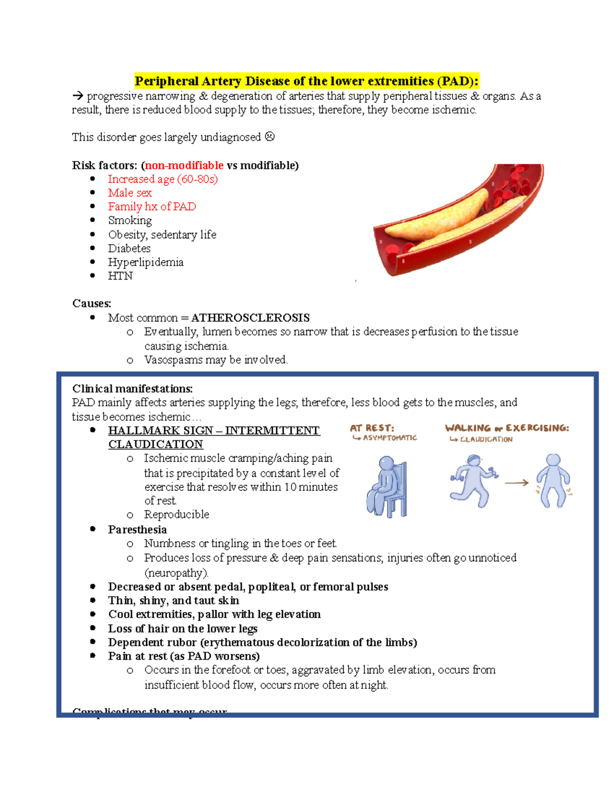 Vascular Disorders Peripheral Artery Disease Of The Lower Extremities