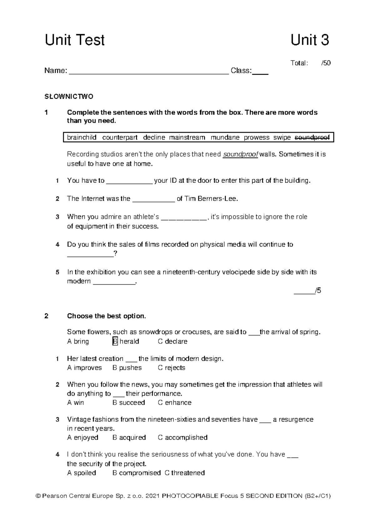 Focus 5 2E Unit Test Unit3 Group A 1kol - Group A Name