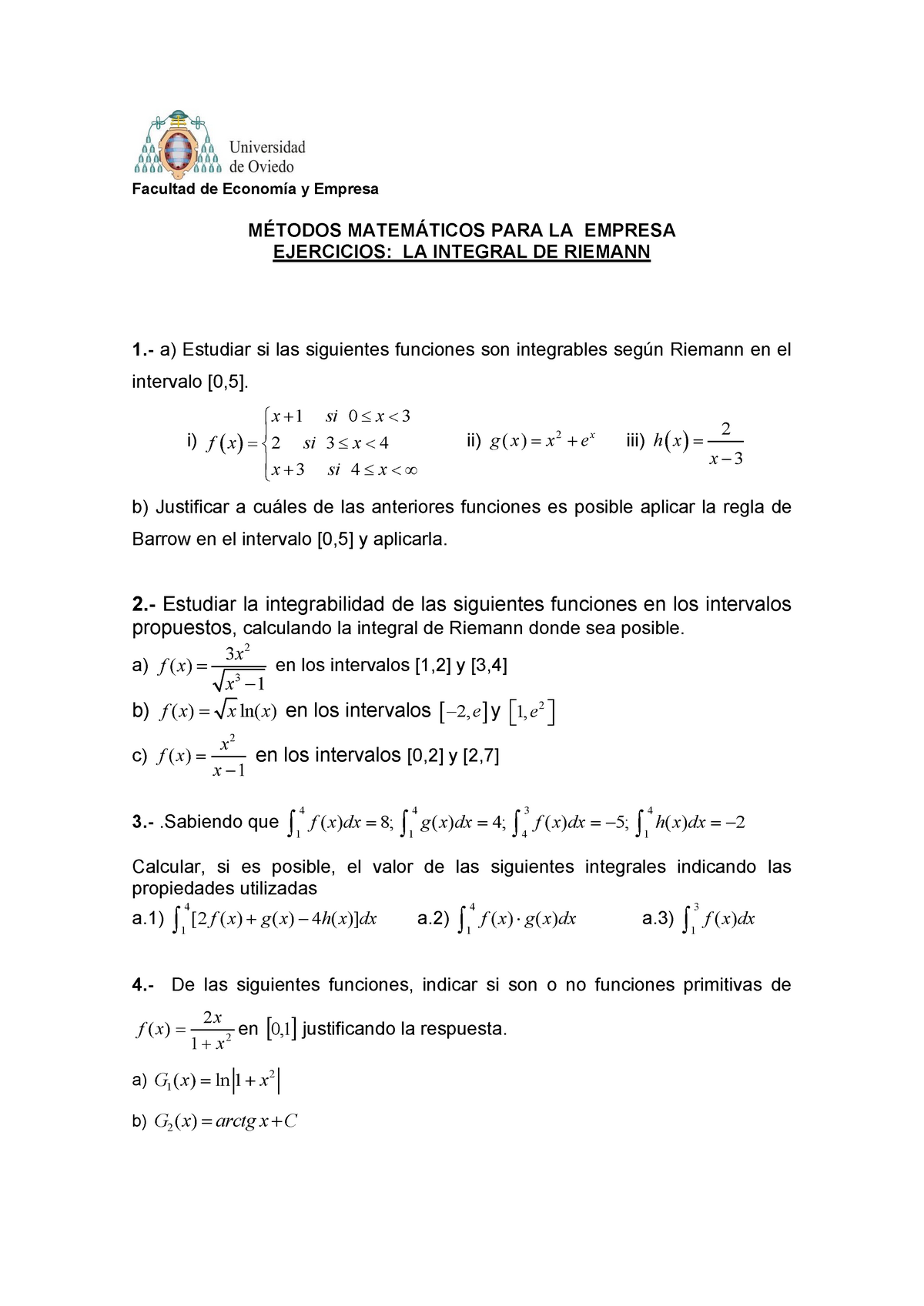 Boletin Integral Riemann Economia Studocu