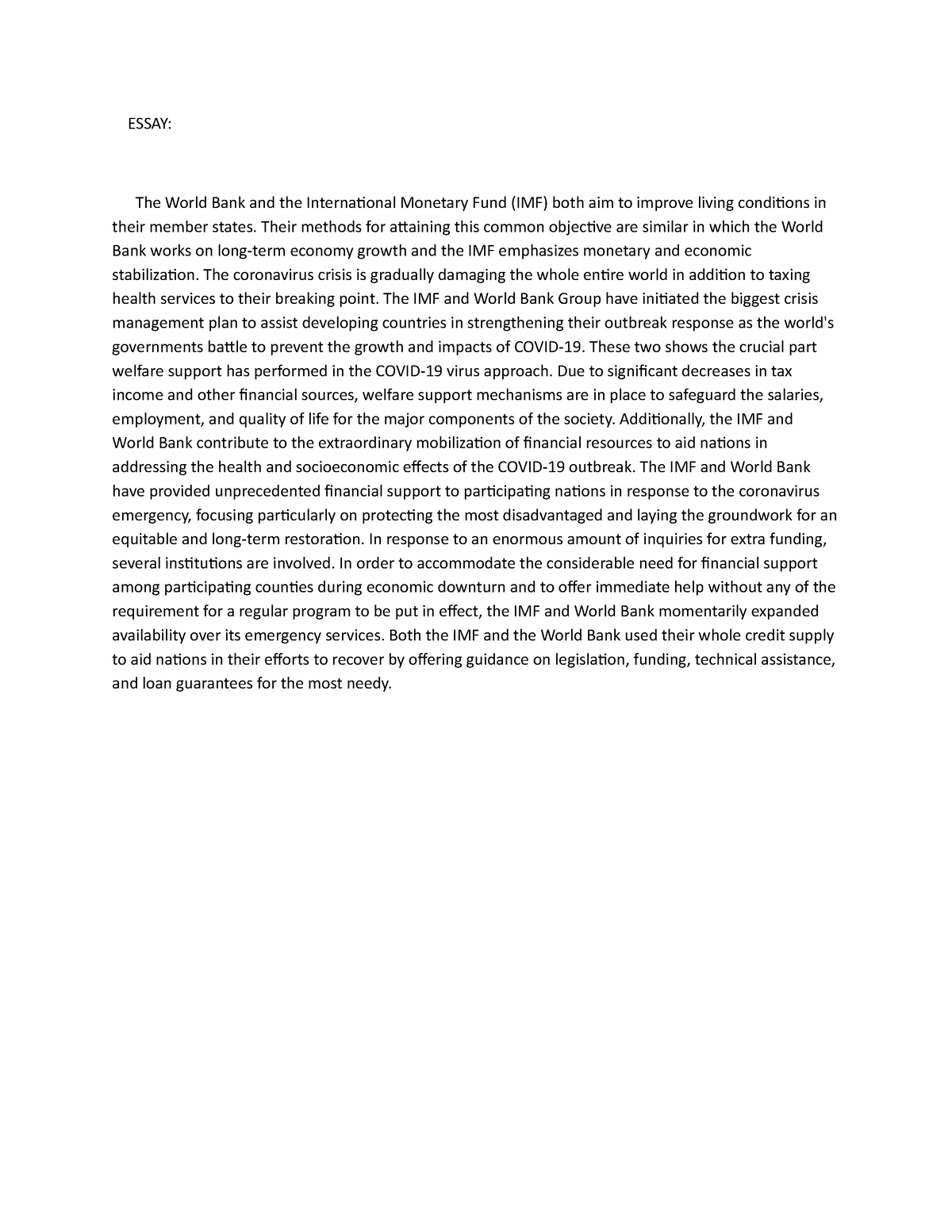 sample essay for world bank ypp