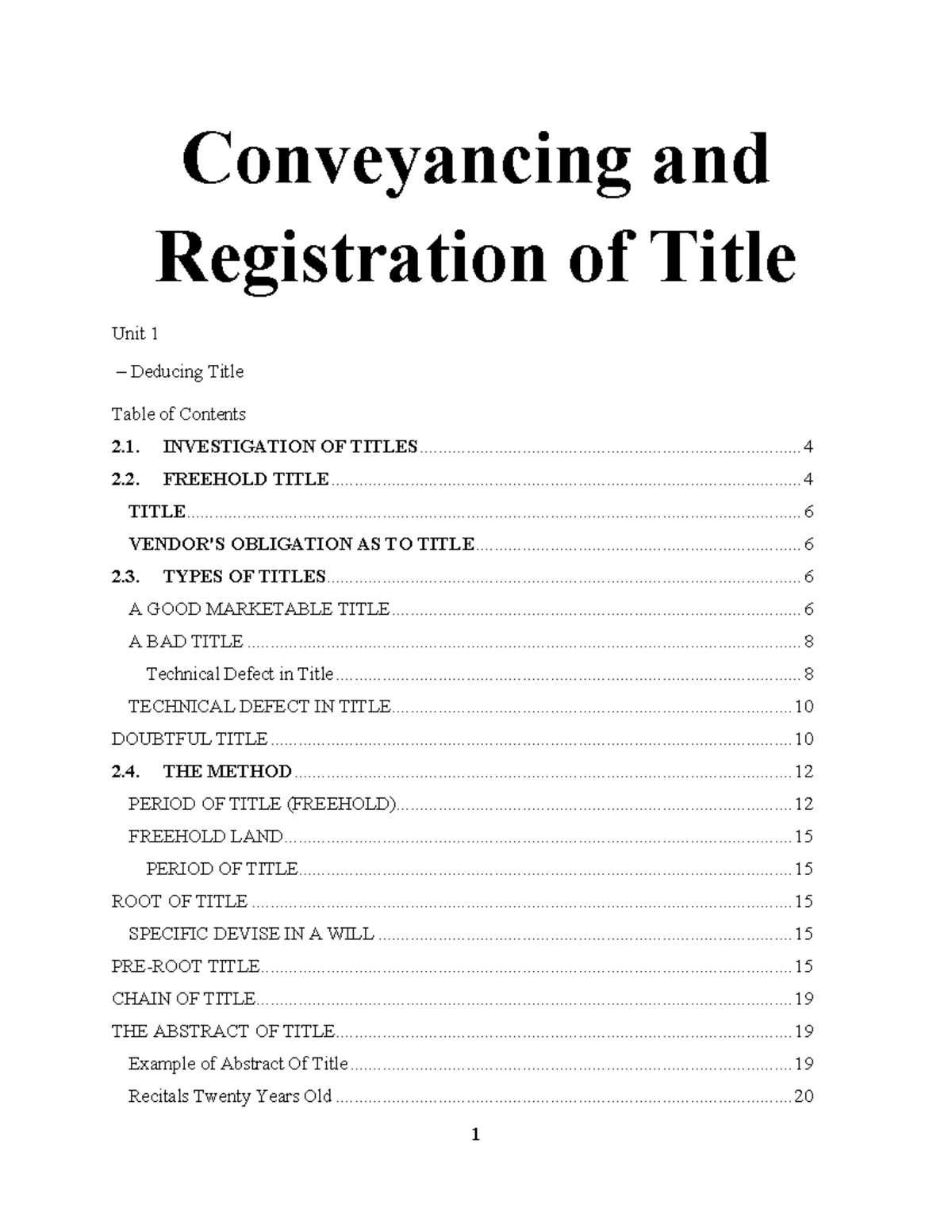 Conveyancing and Registration of Title Conveyancing and Deducing