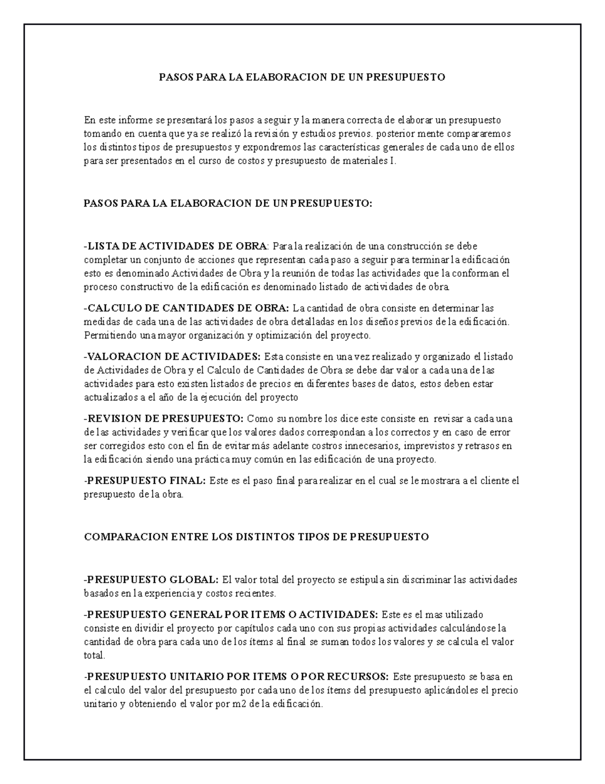 Pasos PARA LA Elaboracion DE UN Presupuesto - PASOS PARA LA ELABORACION ...
