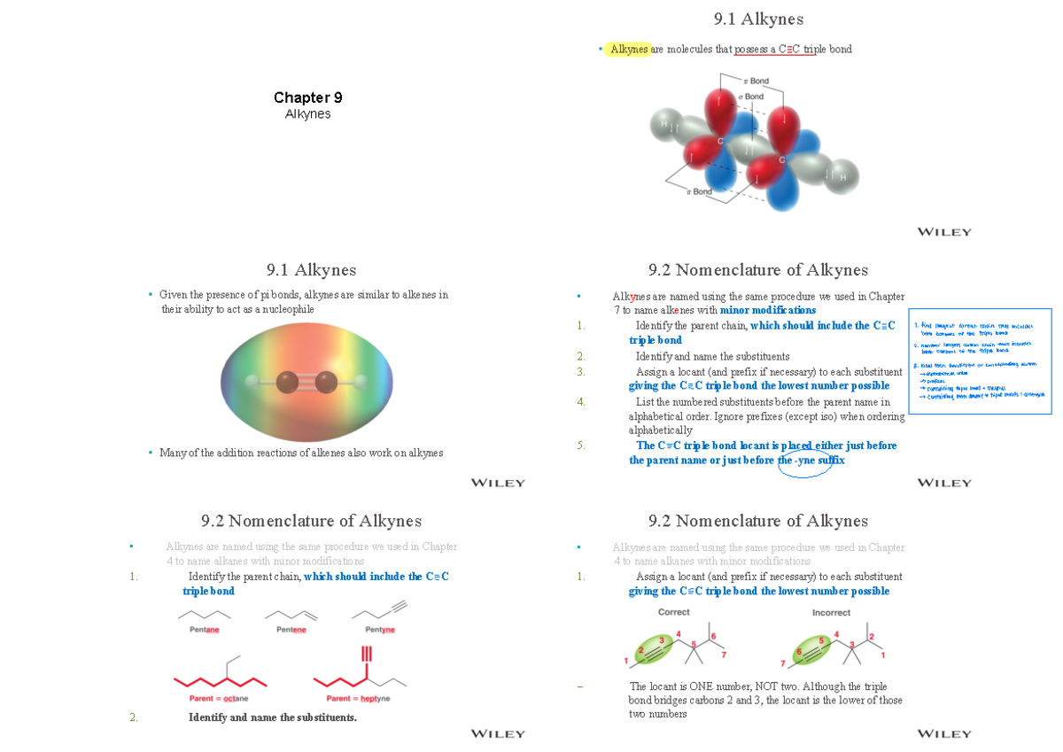 Chapter 9 Notes - Chapter 9 ####### Alkynes 9 Alkynes Alkynes are ...