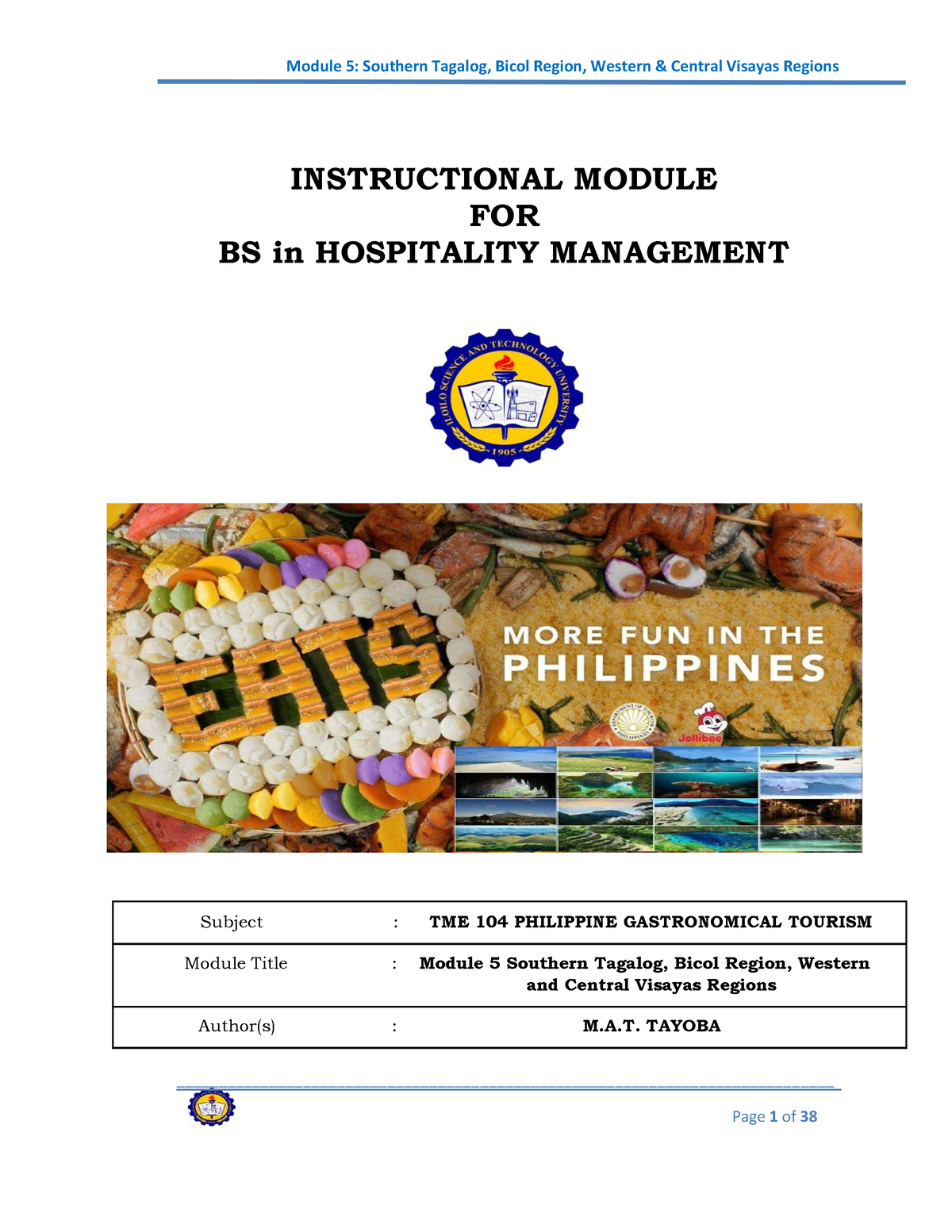 Module-5 - Module 5 - INSTRUCTIONAL MODULE FOR BS In HOSPITALITY ...