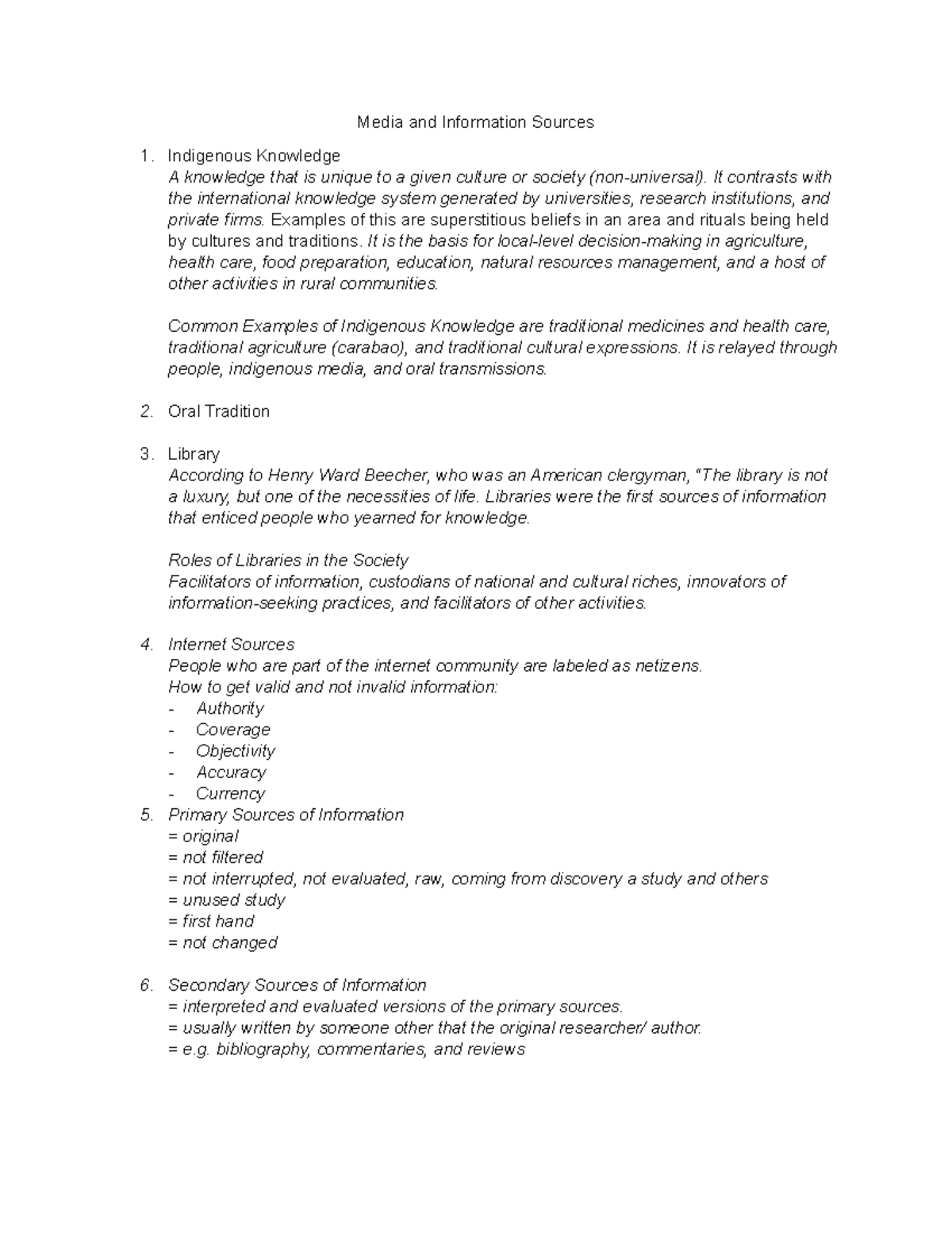 Media and Information Sources - Media and Information Sources ...