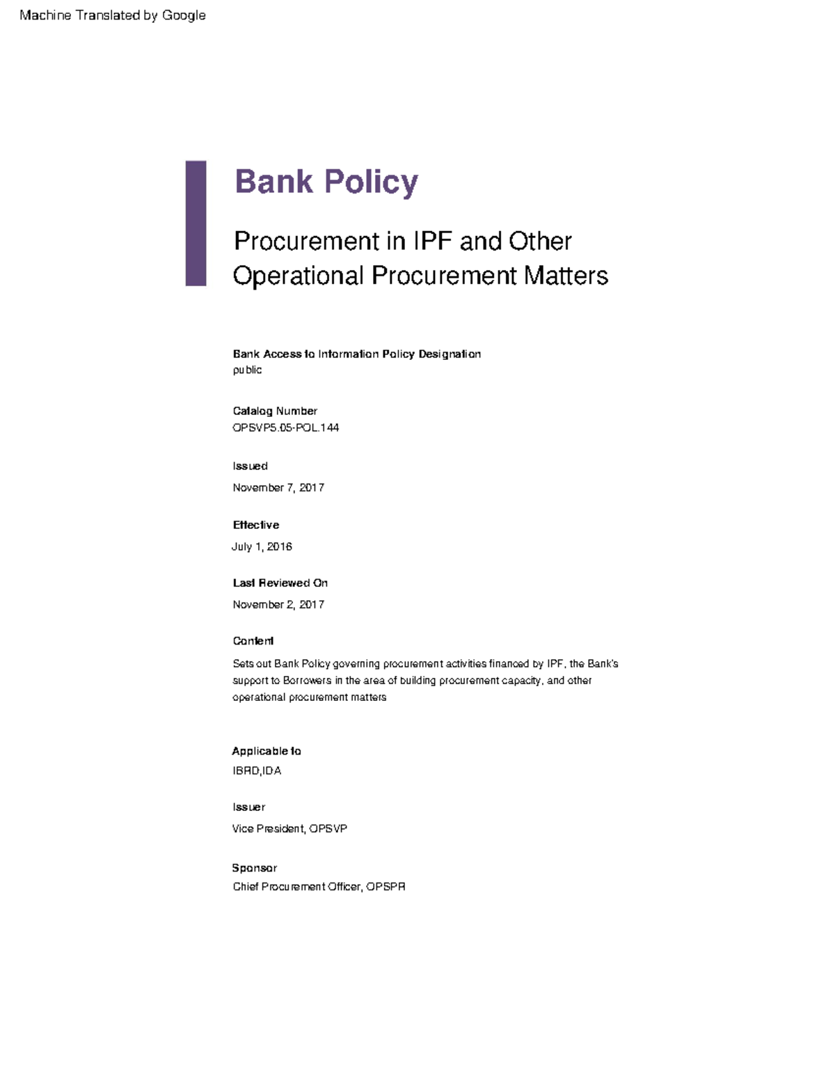 Traducir a español Bank-Policy-Procurement-in-IPF-and-Other-Operational ...