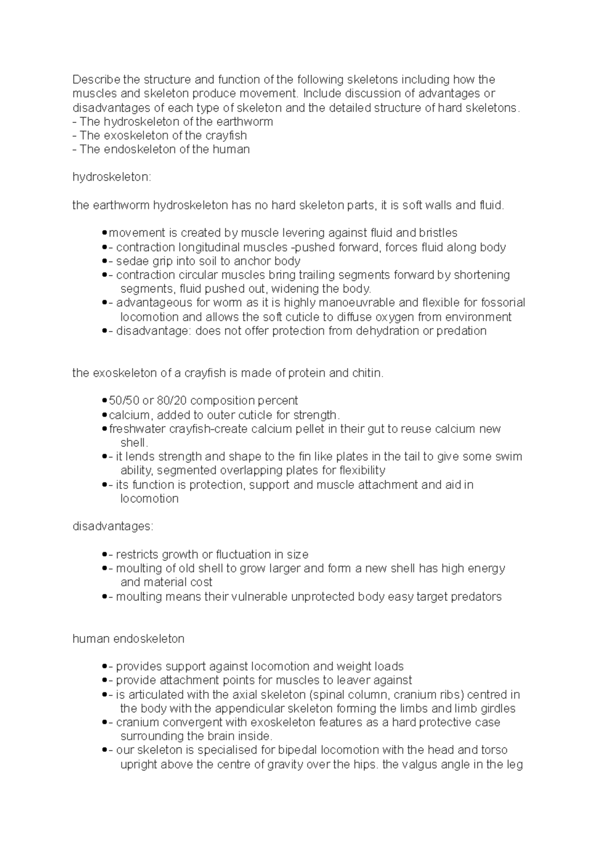 Skeleton structure and function exam question plan - Describe the ...