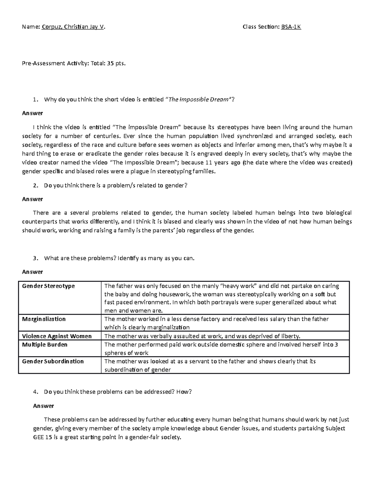 Gensoc ACT 1 - activity - Name: Corpuz, Christian Jay V. Class Section ...