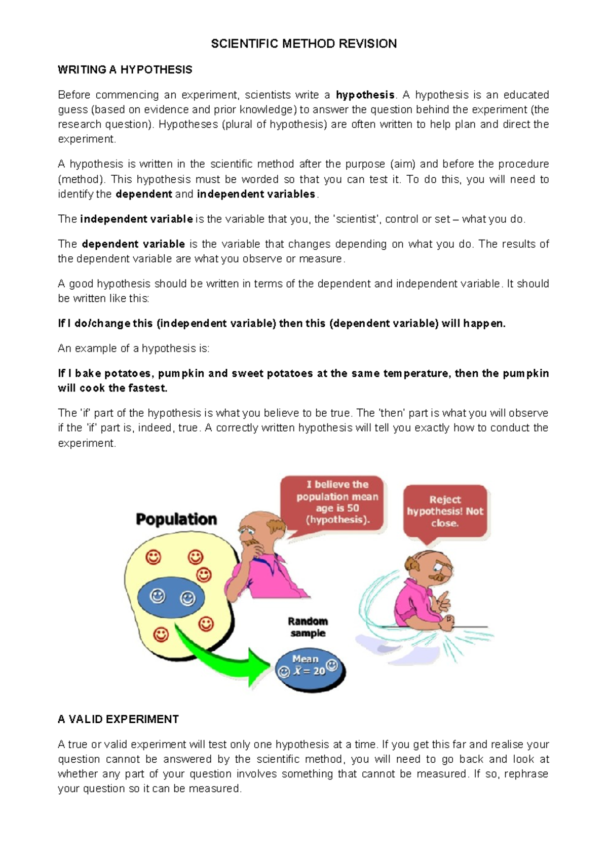 Revision 1 - notes and questions - WRITING A HYPOTHESIS Before ...