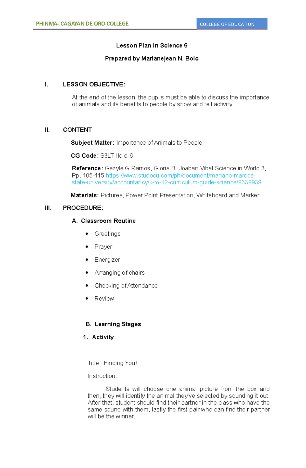 LP Final - Semi Detailed Lesson Plan - PHINMA- CAGAYAN DE ORO COLLEGE ...