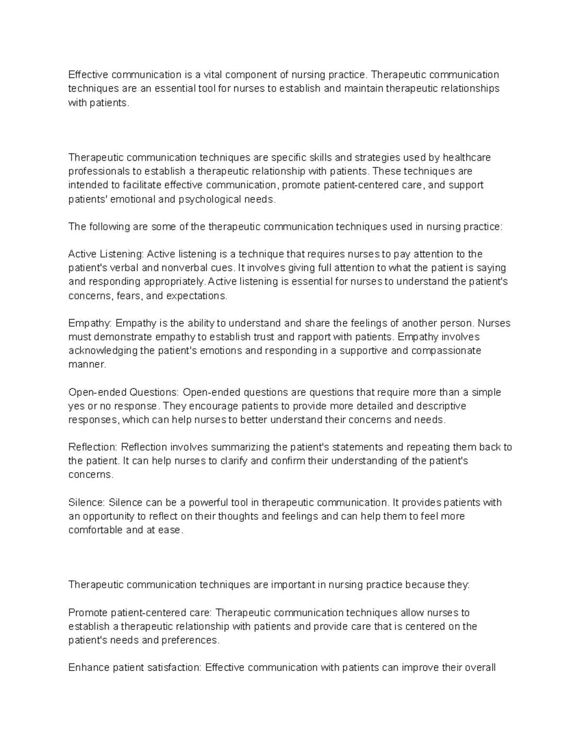 Therapeutic Communication Techniques Notes - Effective communication is ...