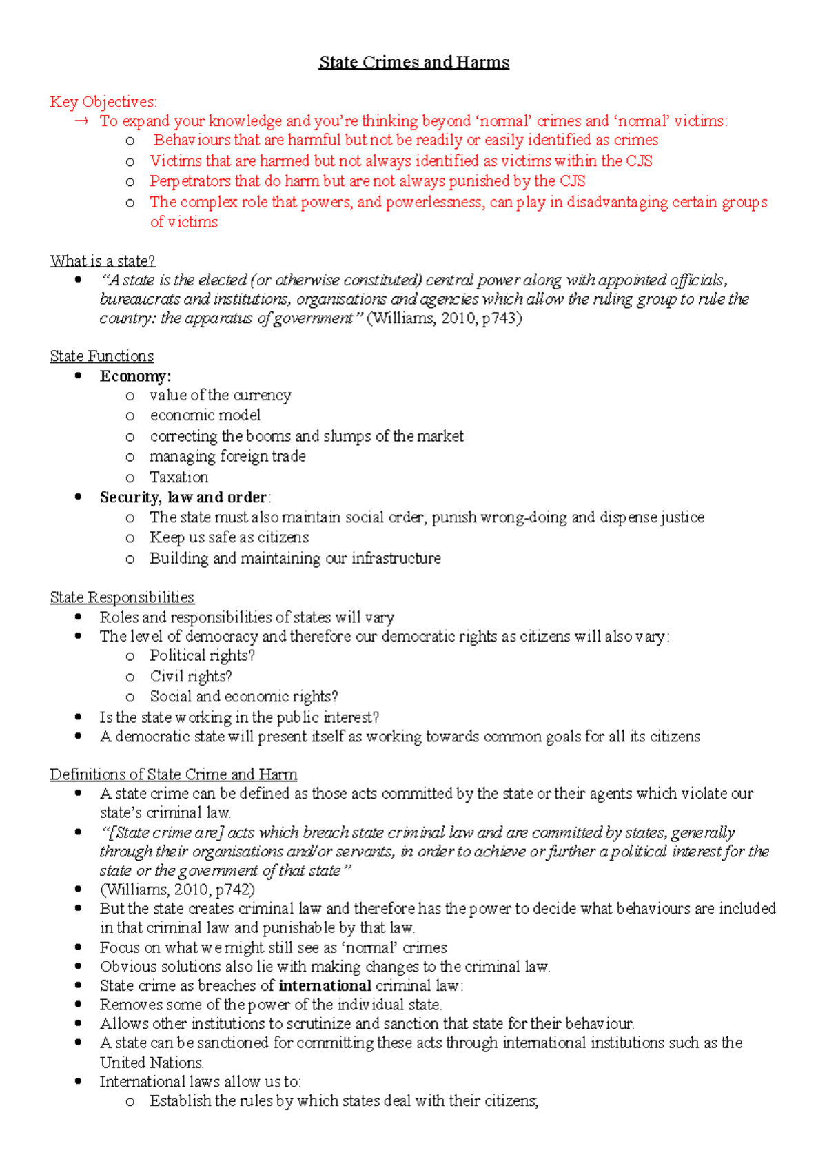 State Crimes And Harms - Second Year Module - State Crimes And Harms 