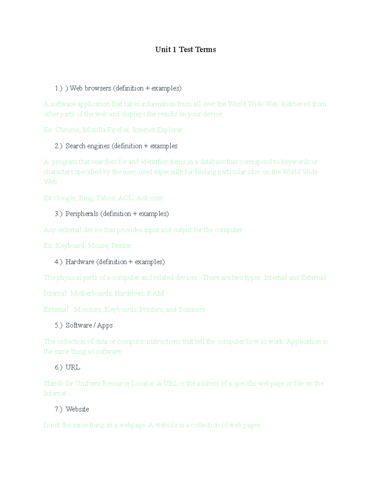 Unit 1 Test Terms - Unit 1 Test Terms 1.) ) Web browsers (definition ...