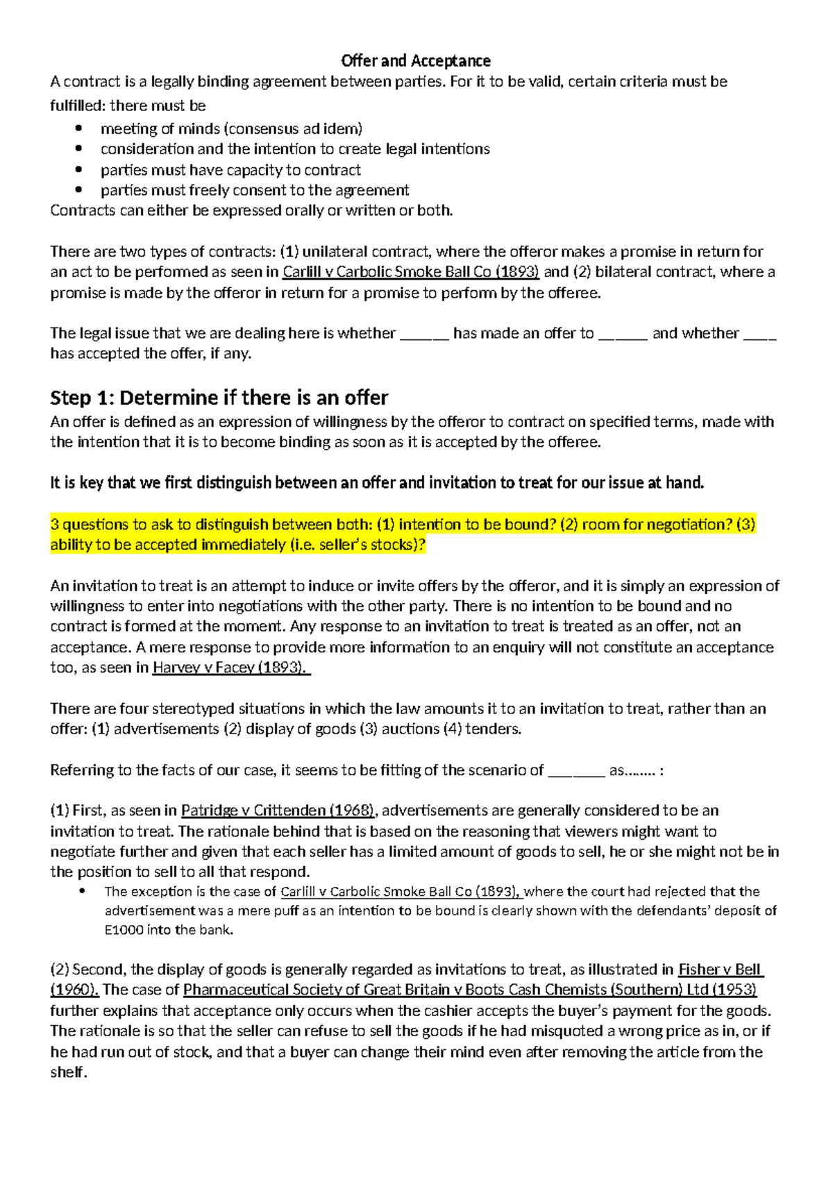 Offer and Acceptance - For it to be valid, certain criteria must be ...